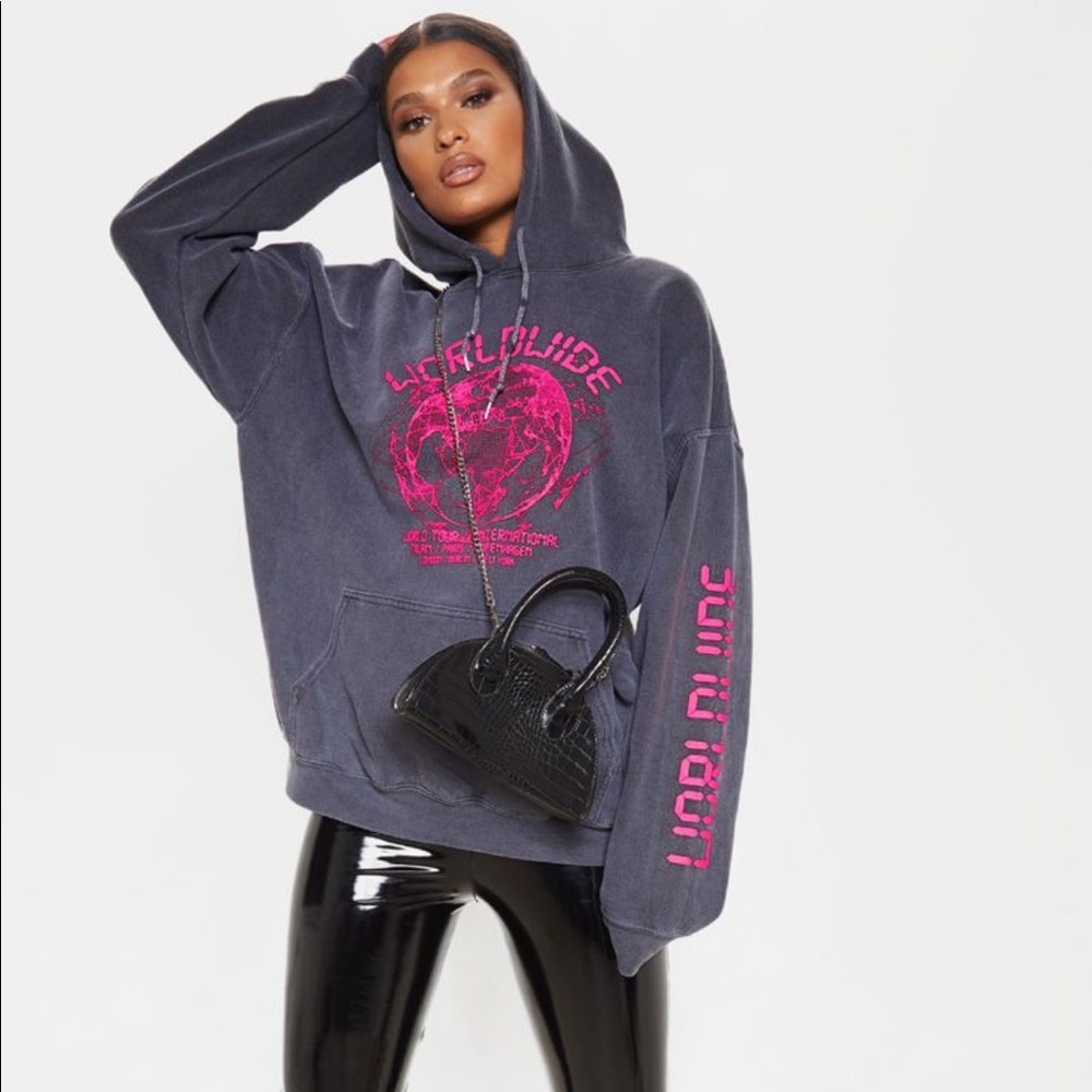 Grey Worldwide Slogan Hoodie